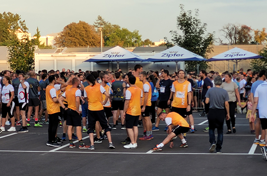 Employees warming up for WKO Business Run