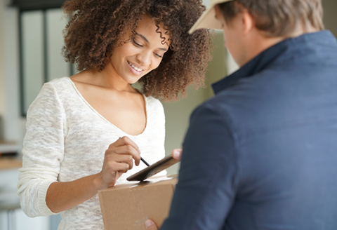 Woman receiving parcel