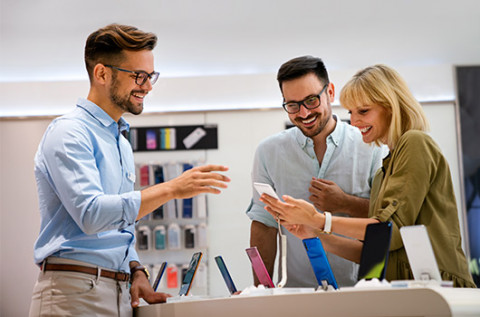 People in telco store